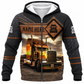 Personalized Trucker Hoodie & T-Shirt - Brown Diamond Panel Semi Truck – Fleece Zip Hoodie, front view