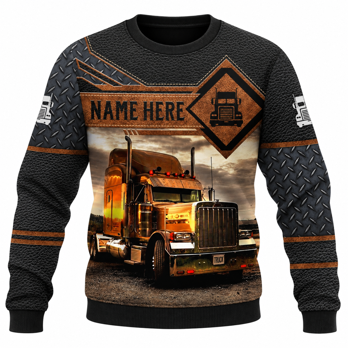 Personalized Trucker Hoodie & T-Shirt - Brown Diamond Panel Semi Truck – Sweatshirt, front view