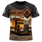 Personalized Trucker Hoodie & T-Shirt - Brown Diamond Panel Semi Truck – T-Shirt, front view