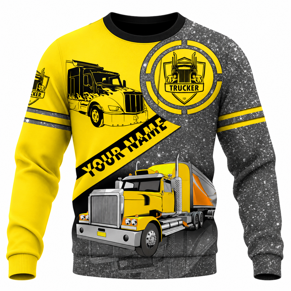 Personalized Trucker Hoodie & T-Shirt - Yellow Semi Truck Print – Sweatshirt, front view