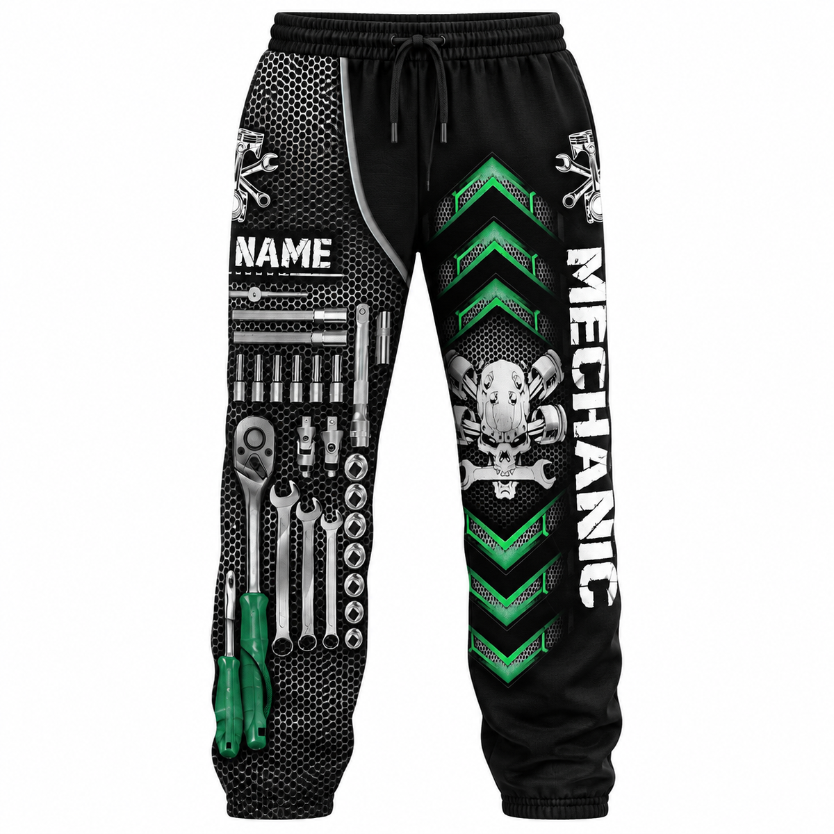 Personalized Mechanic Hoodie & T-Shirt - Skull Tool Box – Long Pants, front view