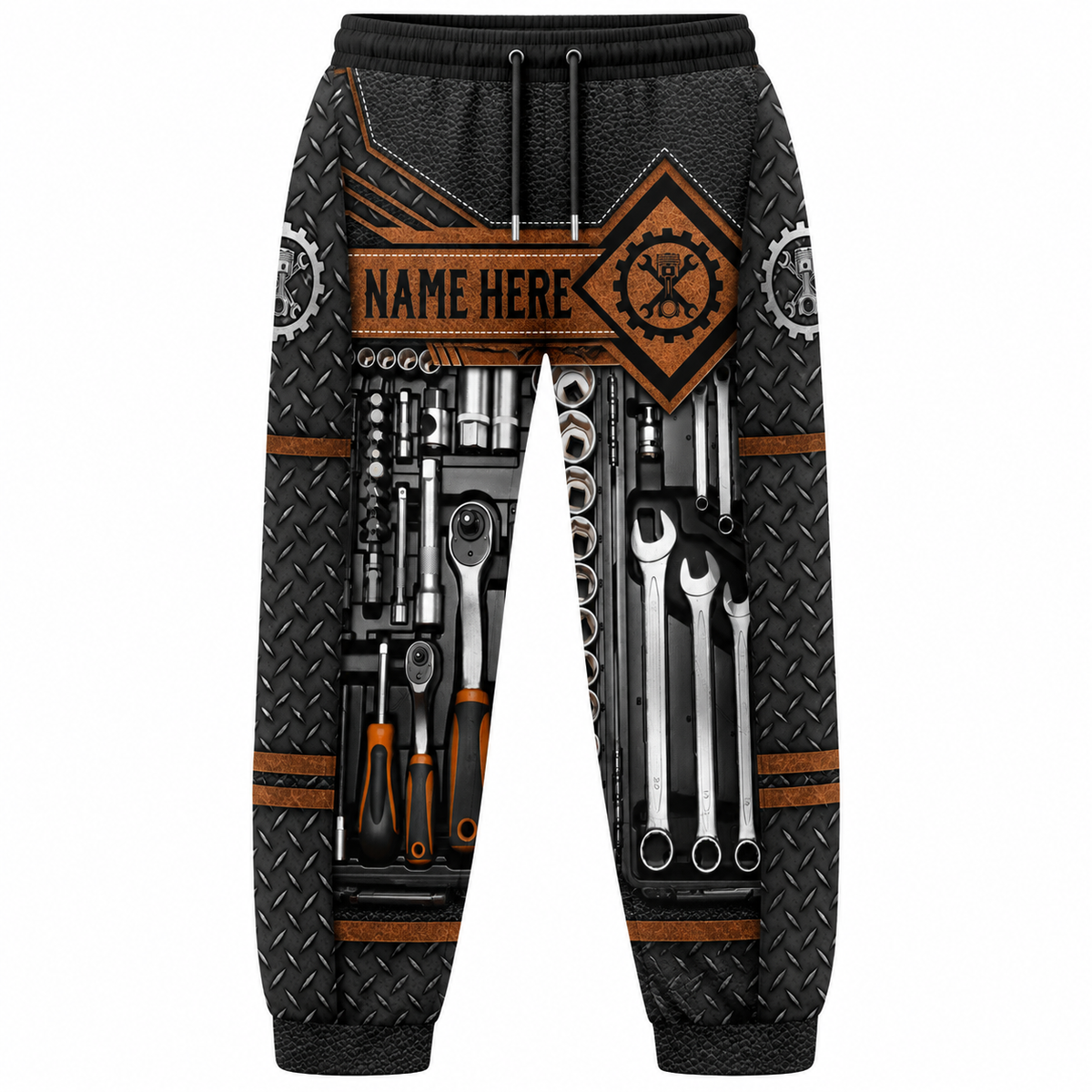 Personalized Mechanic Hoodie & T-Shirt - Brown Tool Box Print – Long Pants, front view