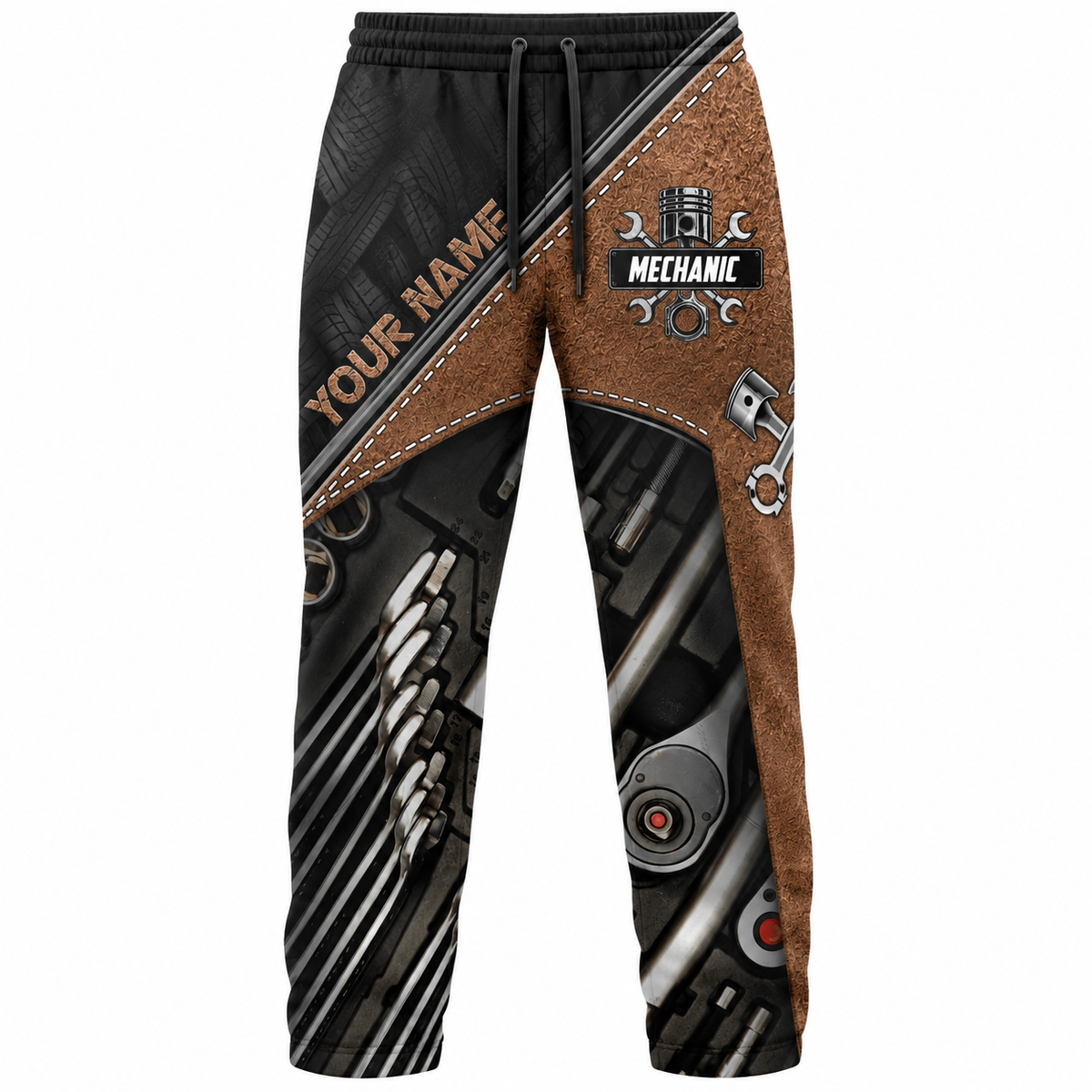 Personalized Mechanic Hoodie & T-Shirt - Brown Socket Tool Print – Long Pants, front view