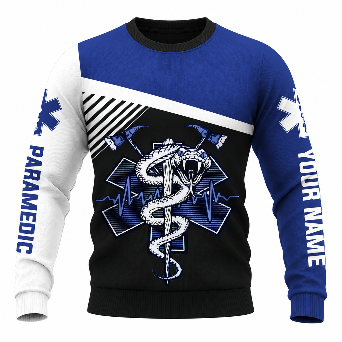 Personalized EMS Paramedic Hoodie & T-Shirt - Blue And White Snake Emblem – Sweatshirt, front view