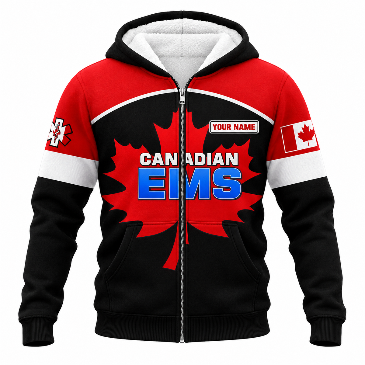 Personalized EMS Paramedic Hoodie & T-Shirt - Canadian EMS Maple Leaf – Fleece Zip Hoodie, front view