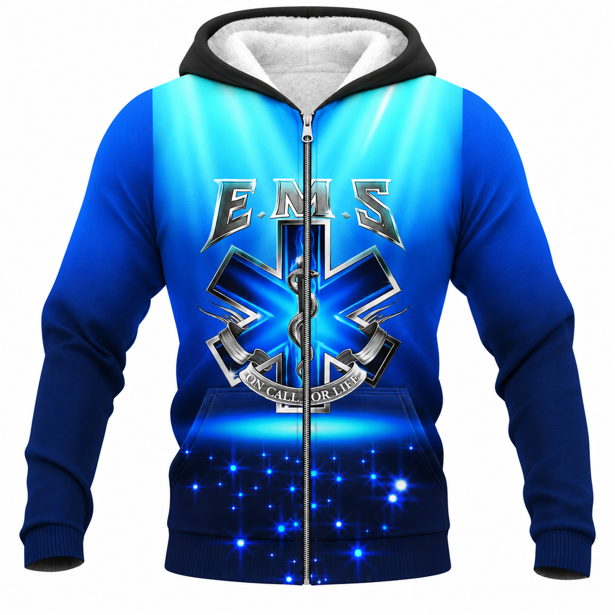 Personalized EMS Paramedic Hoodie & T-Shirt - Blue EMS On Call For Life – Fleece Zip Hoodie, front view