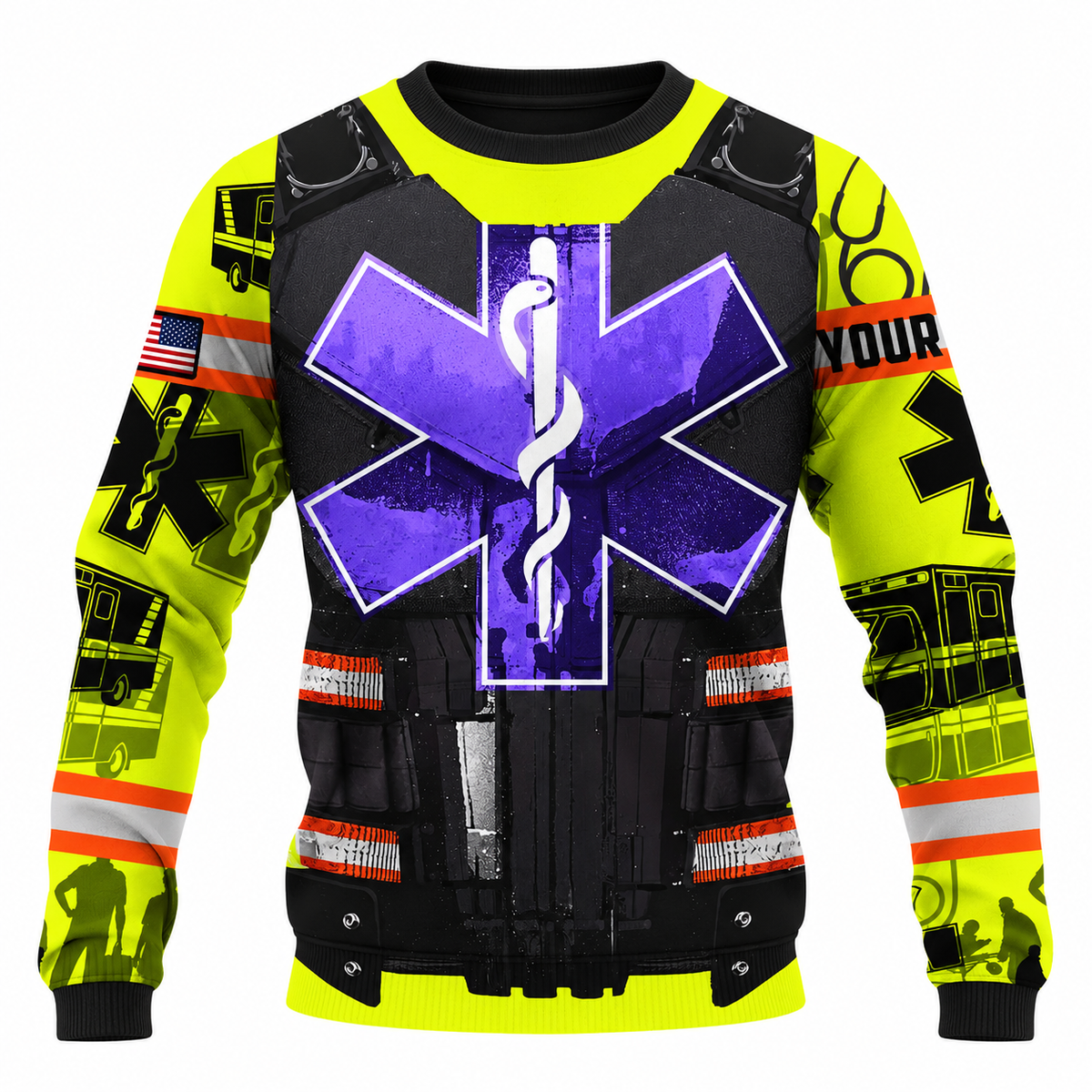 Personalized EMS Paramedic Hoodie & T-Shirt - Purple Star Of Life Vest Print – Sweatshirt, front view