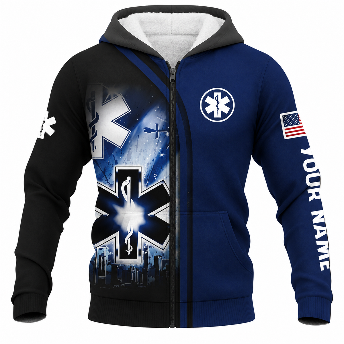 Personalized EMS Paramedic Hoodie & T-Shirt - Navy Paramedic Star Of Life – Fleece Zip Hoodie, front view