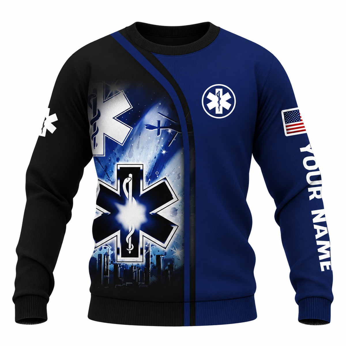 Personalized EMS Paramedic Hoodie & T-Shirt - Navy Paramedic Star Of Life – Sweatshirt, front view