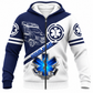 Personalized EMS Paramedic Hoodie & T-Shirt - Blue And White Ambulance Print – Fleece Zip Hoodie, front view