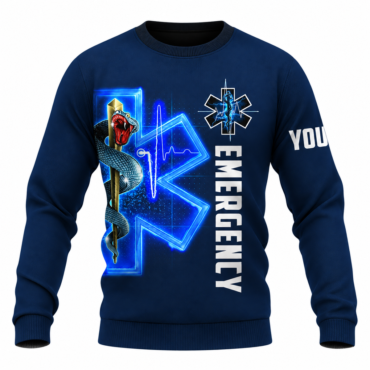 Personalized EMS Paramedic Hoodie & T-Shirt - Blue Emergency Snake Print – Sweatshirt, front view