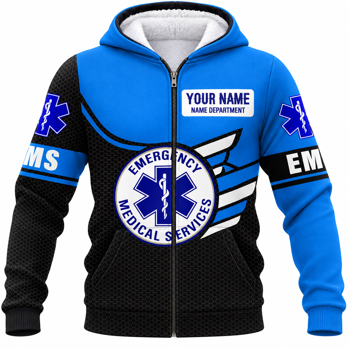 Personalized EMS Paramedic Hoodie & T-Shirt - Blue Emergency Medical Services – Fleece Zip Hoodie, front view
