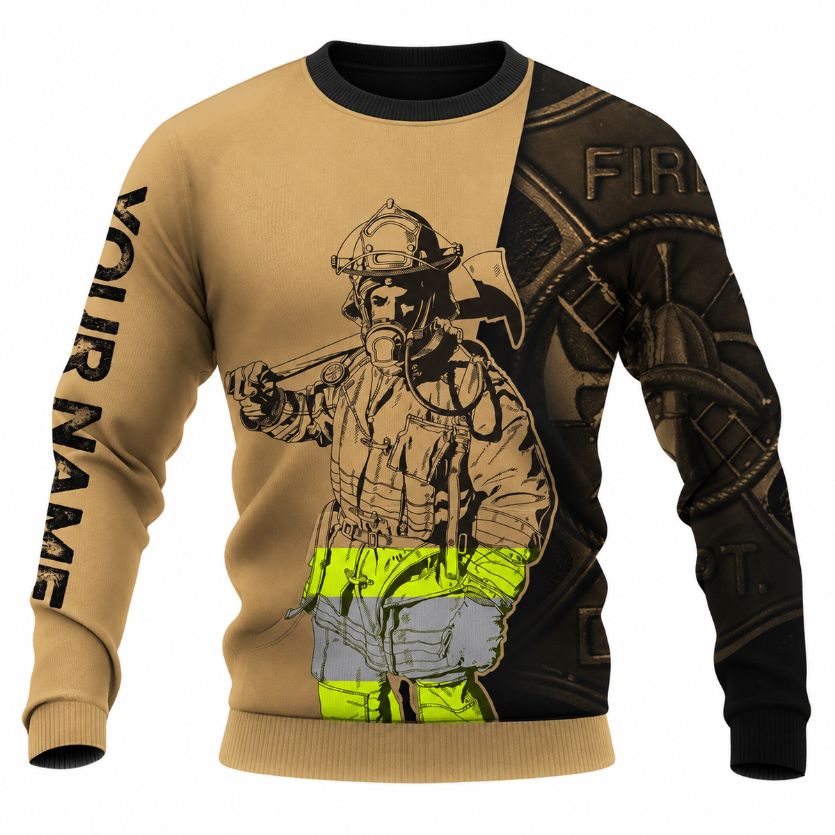 Personalized Firefighter Hoodie & T-Shirt - Tan Firefighter Illustration – Sweatshirt, front view