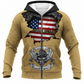 Personalized Firefighter Hoodie & T-Shirt - American Flag First In Last Out – Fleece Zip Hoodie, front view