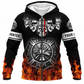 Personalized Firefighter Hoodie & T-Shirt - Black Skull And Flame Print – Fleece Zip Hoodie, front view