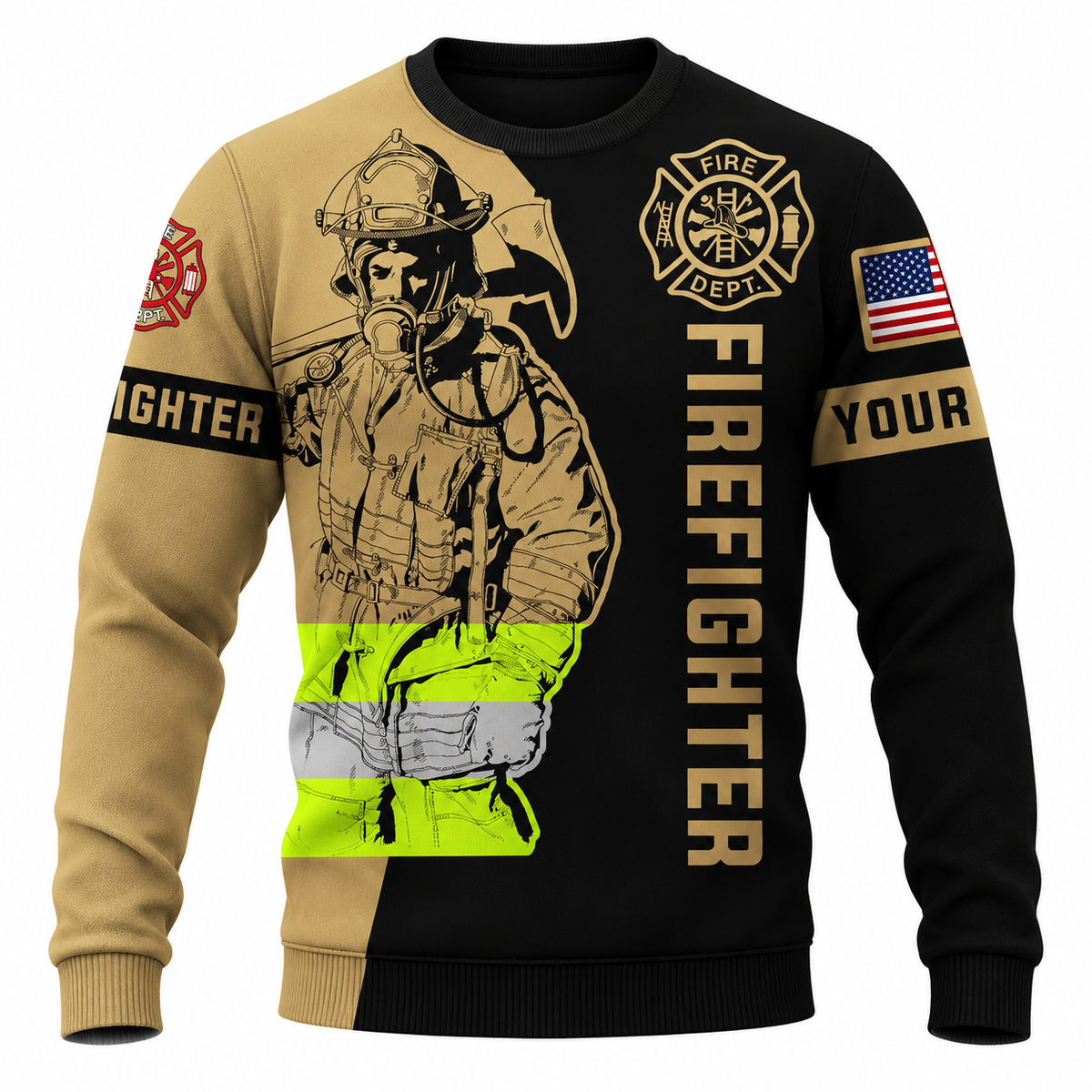 Personalized Firefighter Hoodie & T-Shirt - Firefighter Axe Illustration – Sweatshirt, front view