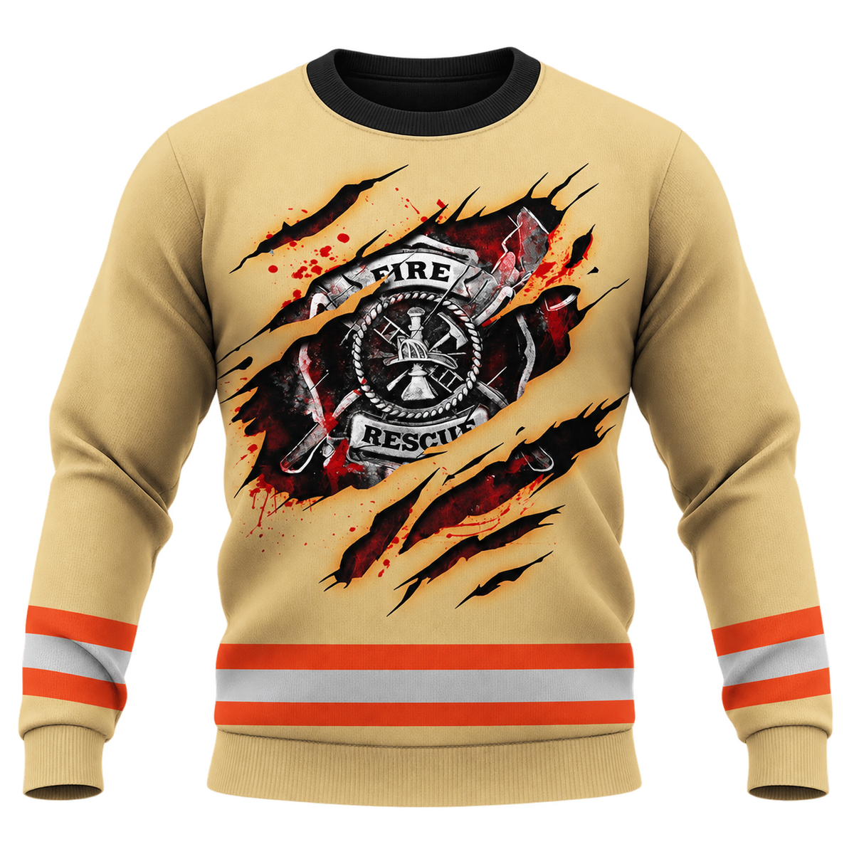 Personalized Firefighter Hoodie & T-Shirt - Orange Stripe Fire Rescue Print – Sweatshirt, front view