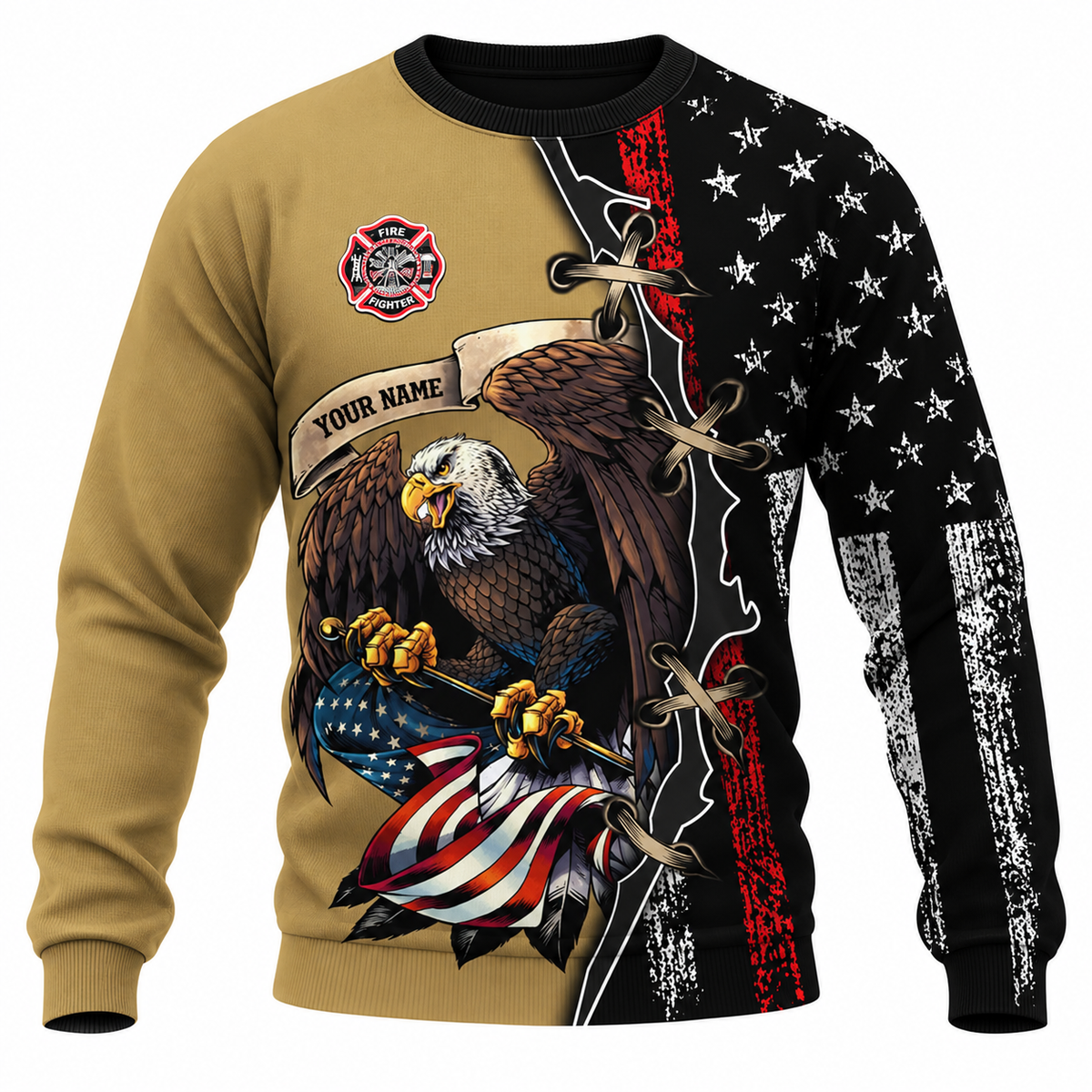 Personalized Firefighter Hoodie & T-Shirt - Eagle And Distressed Flag – Sweatshirt, front view