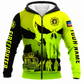 Personalized Firefighter Hoodie & T-Shirt - Neon Yellow Skull Print – Fleece Zip Hoodie, front view