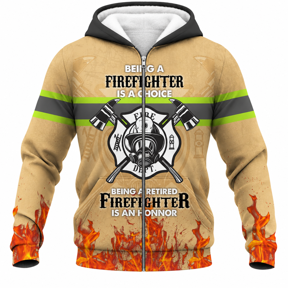 Personalized Firefighter Hoodie & T-Shirt - Retired Firefighter Print – Fleece Zip Hoodie, front view