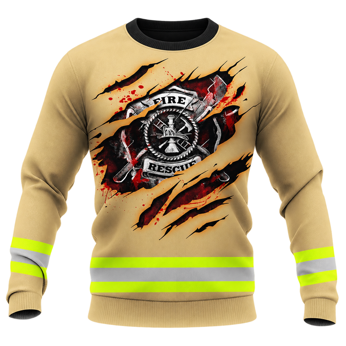 Personalized Firefighter Hoodie & T-Shirt - Yellow Stripe Fire Rescue Print – Sweatshirt, front view