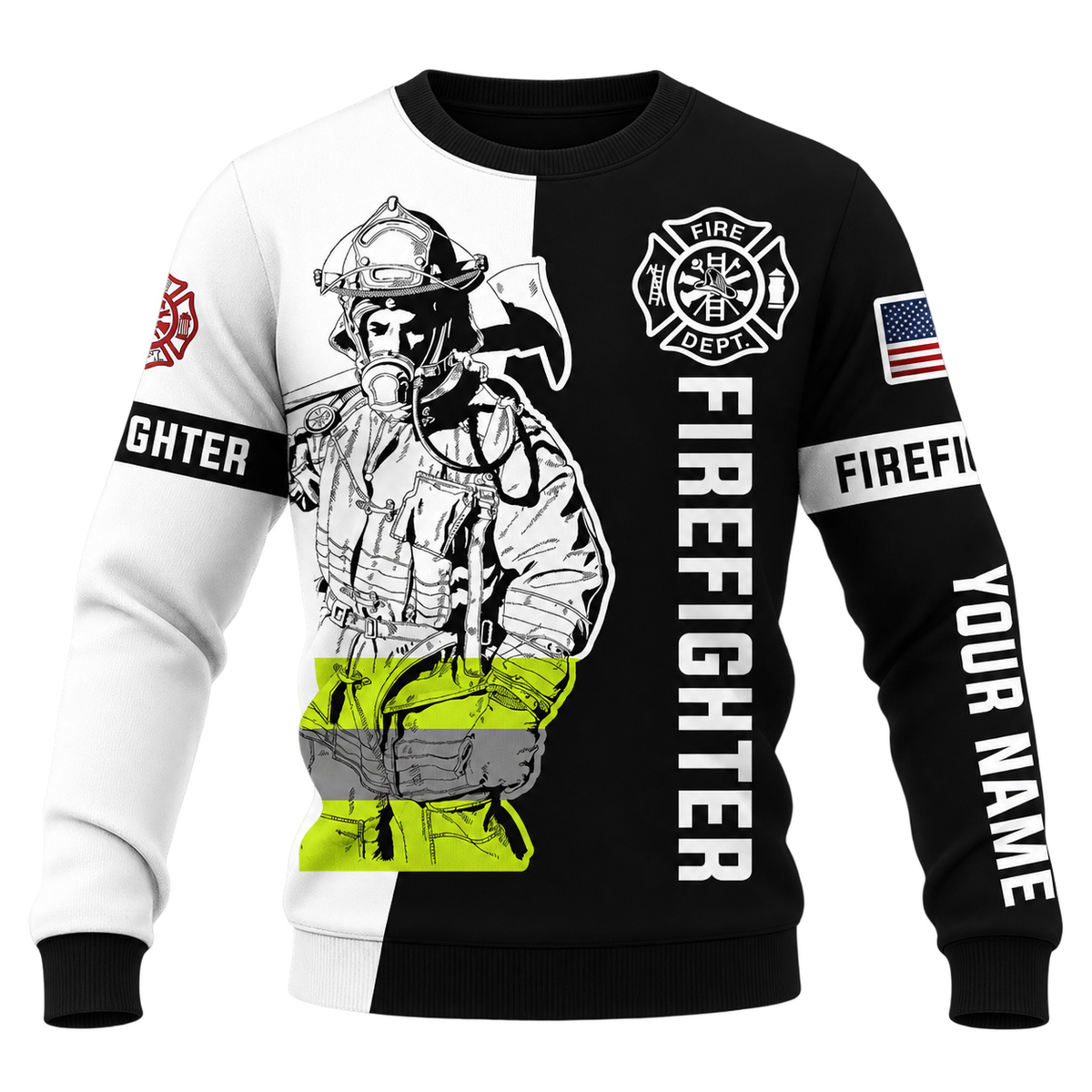 Personalized Firefighter Hoodie & T-Shirt - Black And White Firefighter – Sweatshirt, front view