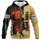 Personalized Firefighter Hoodie & T-Shirt - Flag Skull Fire Badge Print – Fleece Zip Hoodie, front view