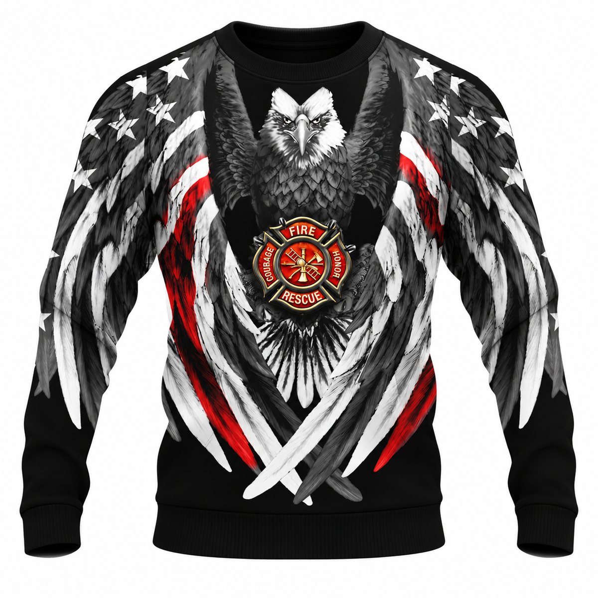 Personalized Firefighter Hoodie & T-Shirt - Eagle Wings Fire Badge – Sweatshirt, front view