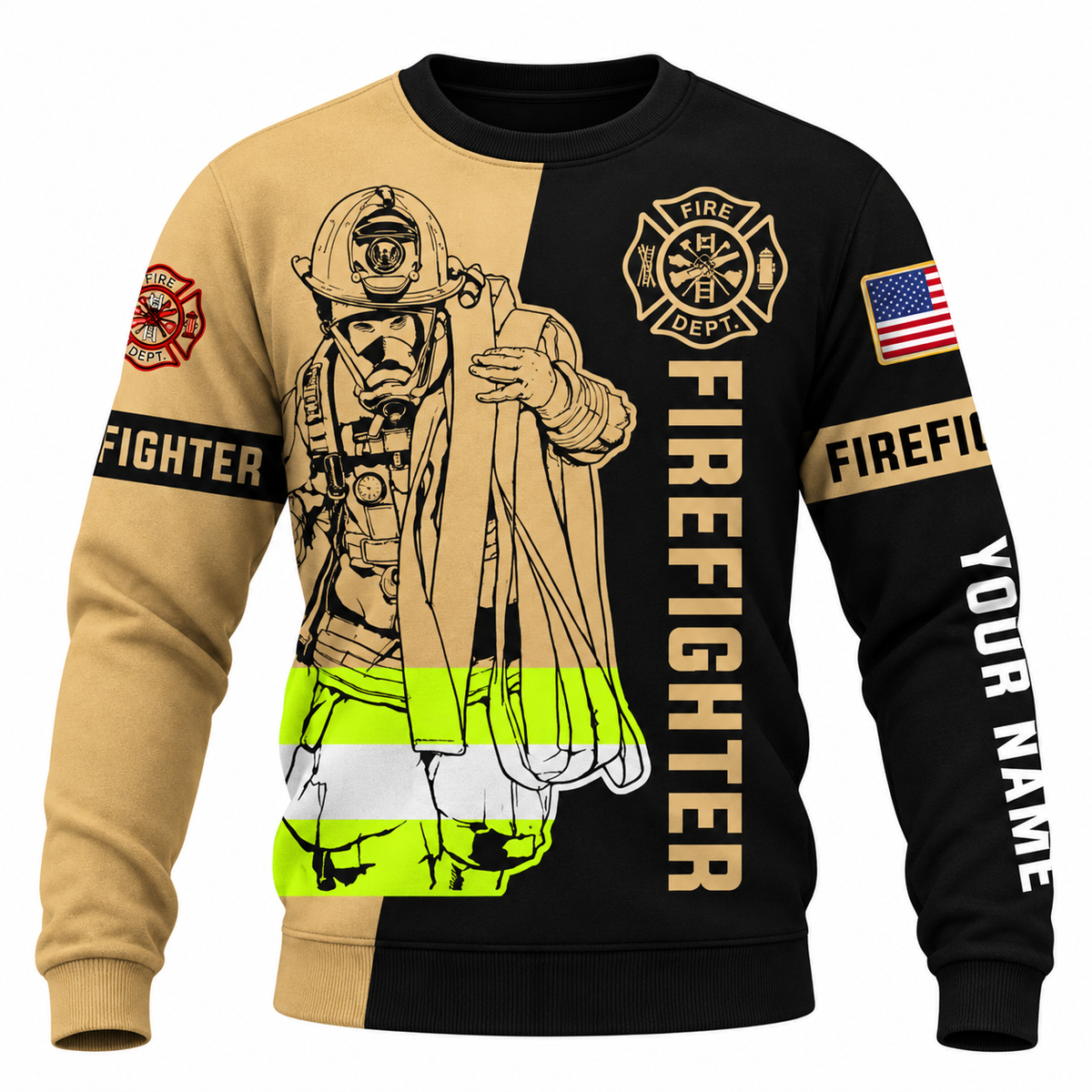 Personalized Firefighter Hoodie & T-Shirt - Firefighter Rope Illustration – Sweatshirt, front view