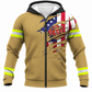 Personalized Firefighter Hoodie & T-Shirt - Tan American Flag Fire Badge – Fleece Zip Hoodie, front view