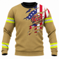 Personalized Firefighter Hoodie & T-Shirt - Tan American Flag Fire Badge – Sweatshirt, front view