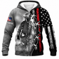 Personalized Firefighter Hoodie & T-Shirt - Grey Firefighter Flag Print – Fleece Zip Hoodie, front view