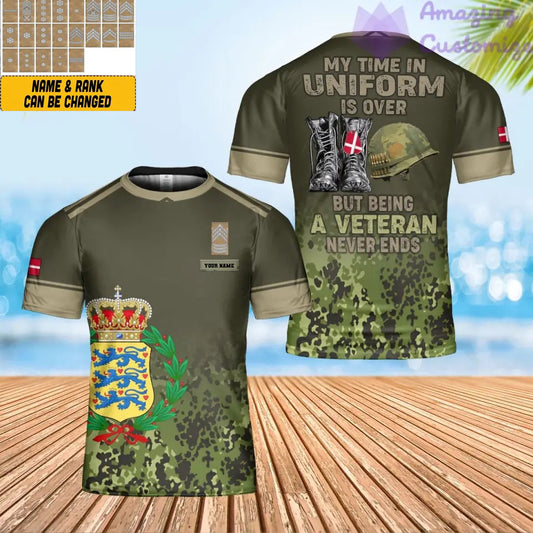 Personalized Denmark Soldier/ Veteran Camo With Name And Rank T-shirt 3D Printed - 0402240001