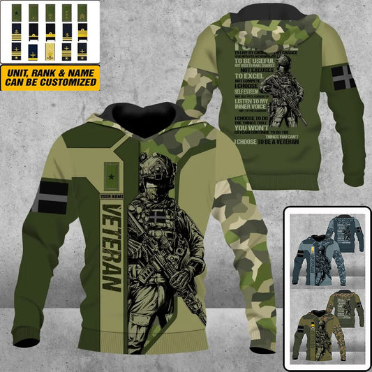 Personalized Sweden Soldier/ Veteran Camo With Name And Rank Hoodie 3D Printed - 2908230001
