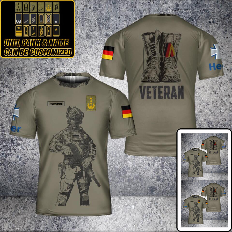 T-shirt personnalisé avec camouflage de soldat/vétéran allemand avec nom et grade imprimé en 3D - 0502240004
