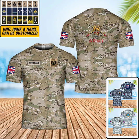 Personalized UK Soldier/ Veteran Camo With Name And Rank T-Shirt 3D Printed - 0302240002