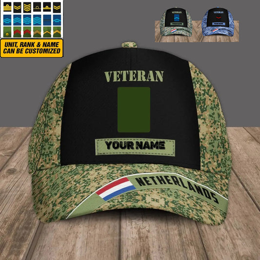 Personalized Rank And Name Netherlands Soldier/Veterans Camo Baseball Cap - 1686009601