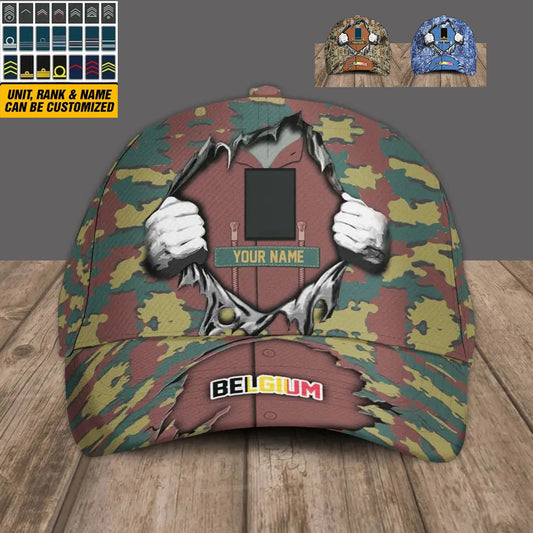 Personalized Rank And Name Belgium Soldier/Veterans Camo Baseball Cap - 3107230001