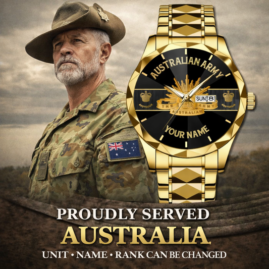 Personalized Australia Soldier/ Veteran With Rank and Name Gentleman Crystal Metal Watch - 17388000