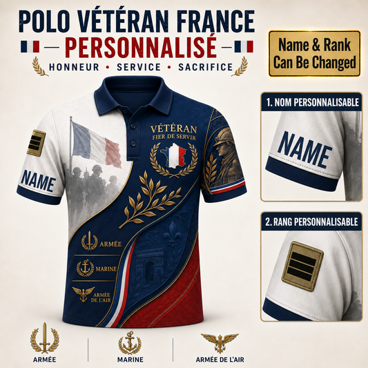 Personalized France Soldier Veteran with Name and Rank Polo All Over Printed - QK1779753628