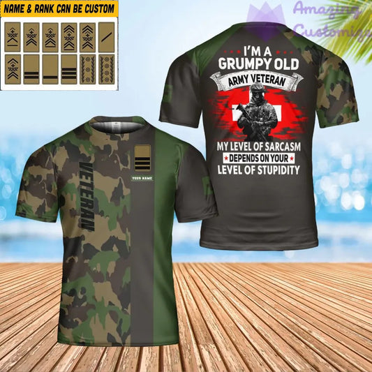 Personalized Swiss Soldier/ Veteran Camo With Name And Rank T-shirt 3D Printed - 1706745603