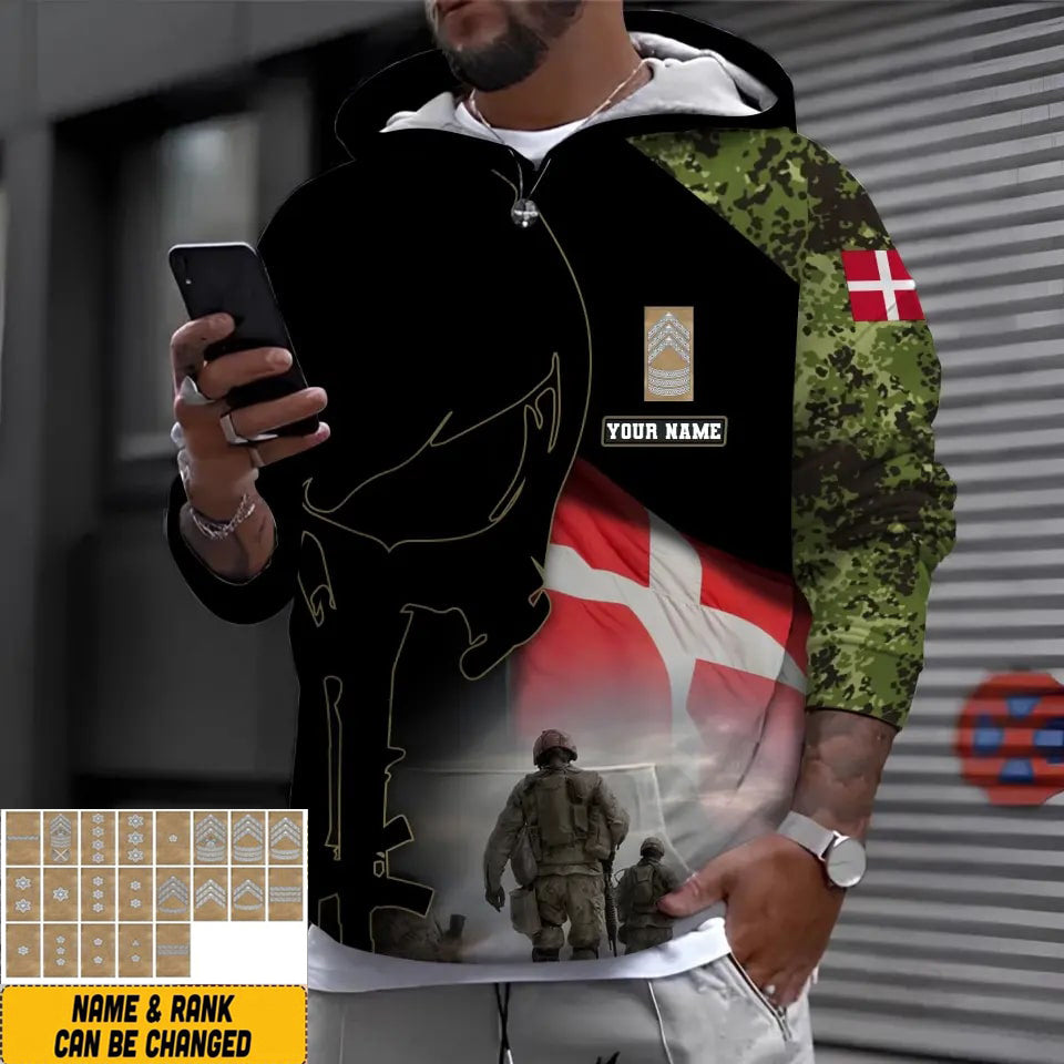Personalized Denmark Soldier/ Veteran Camo With Name And Rank Hoodie - 16976736
