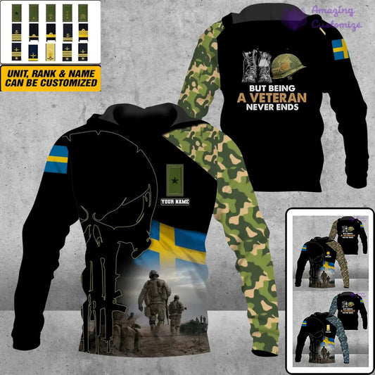 Personalized Sweden Soldier/ Veteran Camo With Name And Rank Hoodie 3D Printed - 1407230001