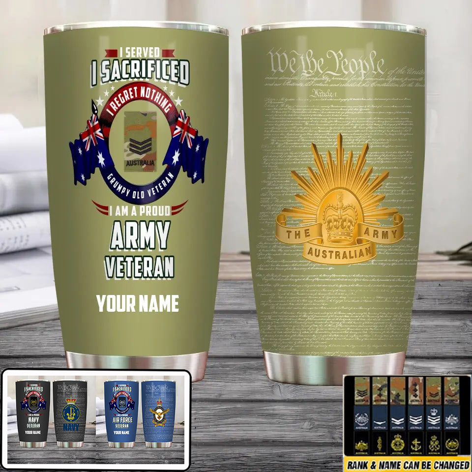 Personalized Australian Veteran/ Soldier With Rank And Name Camo Tumbler - 17085600