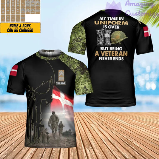 Personalized Denmark Soldier/ Veteran Camo With Name And Rank T-shirt 3D Printed - 0302240003