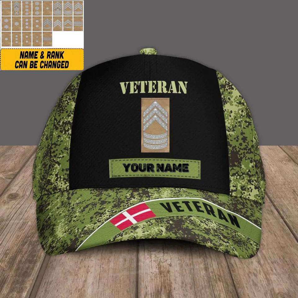 Personalized Name And Rank Denmark Camo Baseball Cap Soldier/Veteran - 3105230001-D04