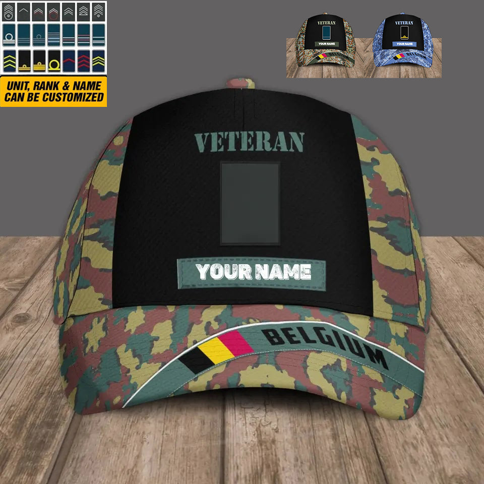 Personalized Rank And Name Belgium Soldier/Veterans Camo Baseball Cap - 0606230002