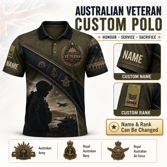 Personalized Australia Soldier/Veteran with Name and Rank Polo All Over Printed - QK1779753605