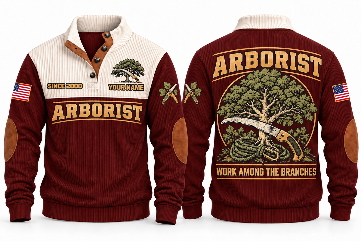 Arborist ARB01 sports sweatshirt jujube-red, front and back with flat printed artwork