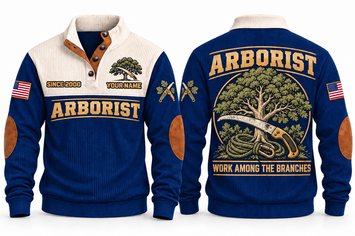 Arborist ARB01 sports sweatshirt navy, front and back with flat printed artwork